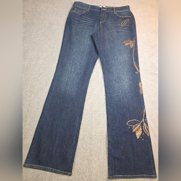 Coldwater Creek Denim - Coldwater Creek Blue Boot Cut Jeans with Gold Embroidery & Sequins